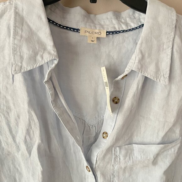 NWT The Aly Linen Puff-Sleeve Blouse by Pilcro Anthropologie Light Blue Top sz L - Picture 8 of 10